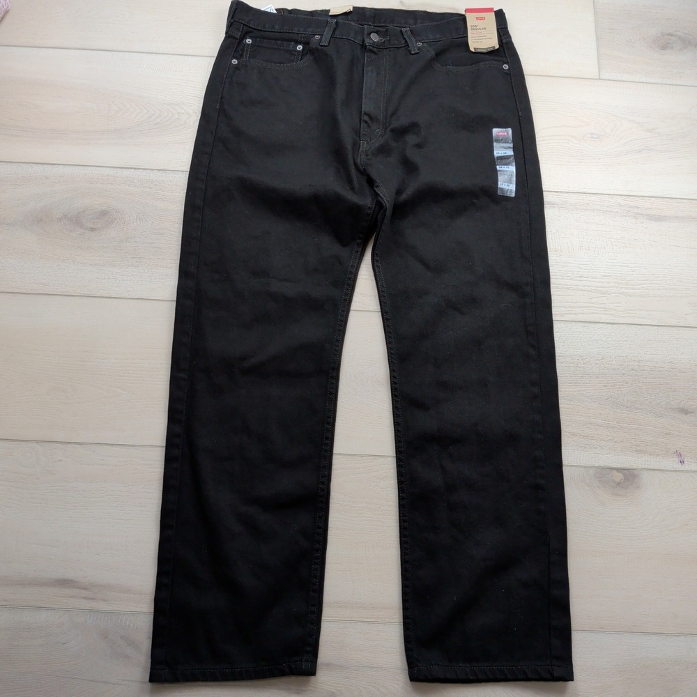NEW Levis 505 Regular Fit Straight Leg Black Jeans Mens 38x32 Denim